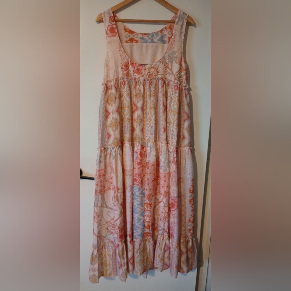 Davi & Dani Pink Coral Patterned Sleeveless Maxi Dress with Lining Size Medium - Picture 8 of 14